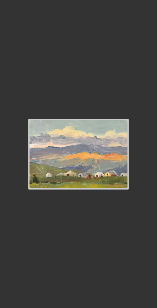 Sketch with tents24 x 34 cm, Oil on Treated Cardboard, 1960-1965