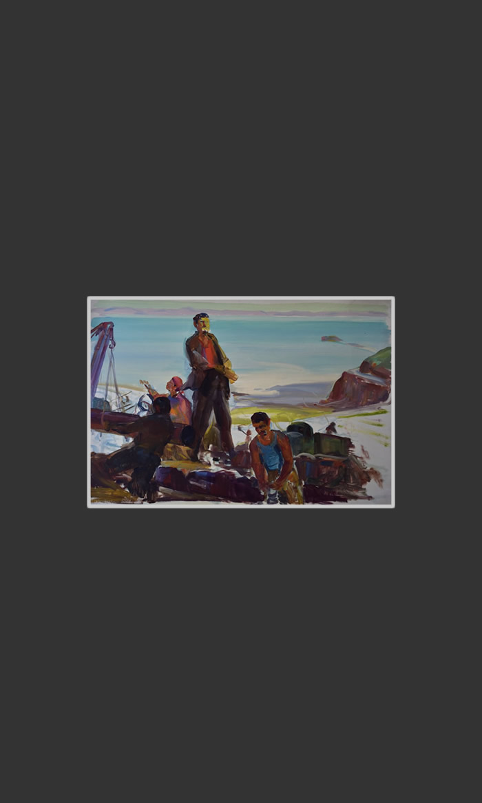 Sketch for the work 'Workers at lake Sevan'34 х 50 cm, Oil on Treated Cardboard, 1955-1960